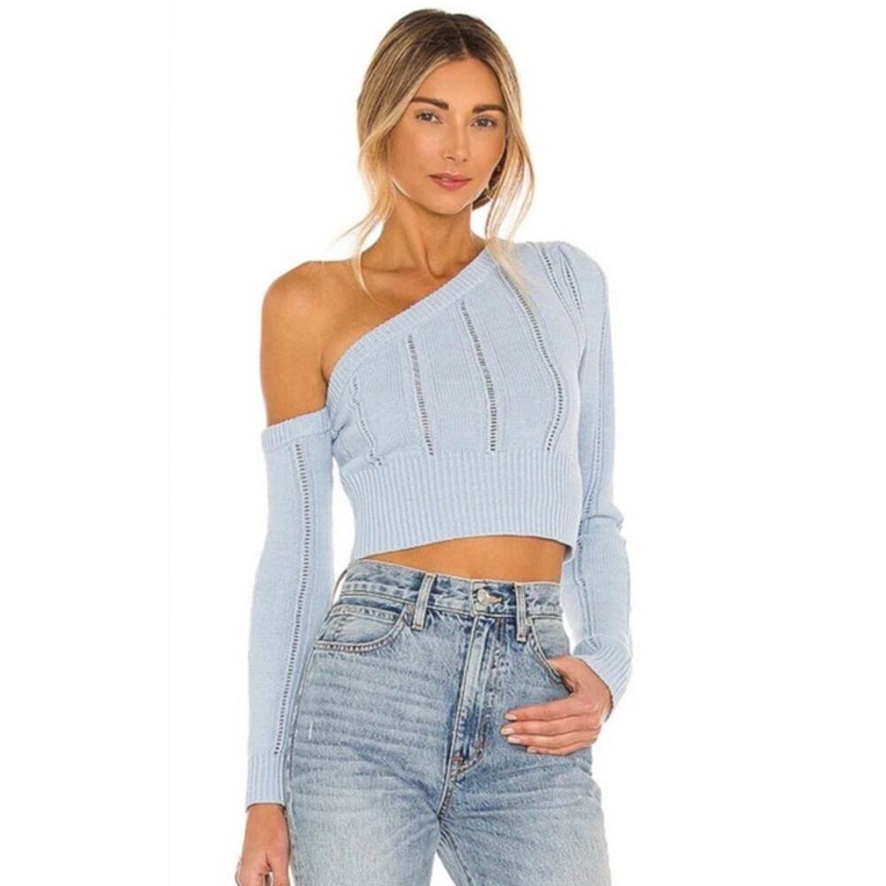 MAJORELLE Light Blue Off-the-Shoulder Sweater